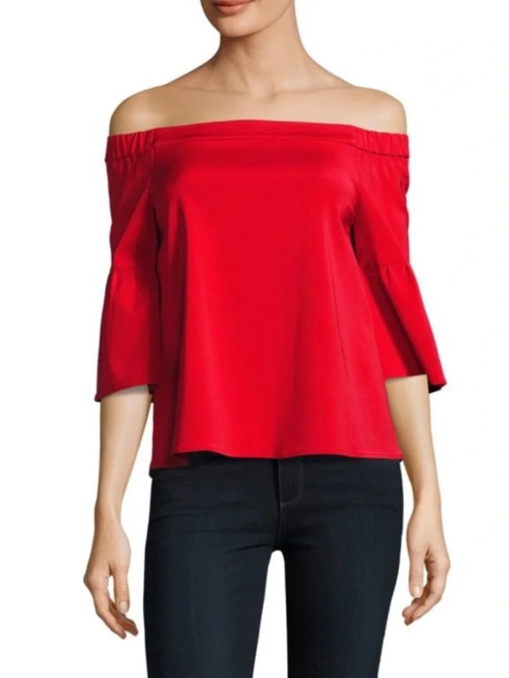 Tibi Red Faille Boxy Off Shoulder Top Size 8